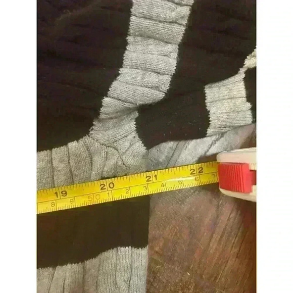 Kim Rogers Womens L Black Grey Stripe Henley Button Neck Long‎ Sleeve Sweater - Picture 9 of 11